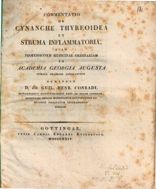 Commentatio de cynanche thyreoidea et Struma inflammatoria