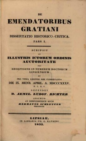 De emendatoribus Gratiani : dissertatio historico-critica, 1