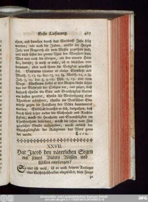 XXVII. Hat Jacob den väterlichen Segen mit seines Vaters Wissen und Willen empfangen?