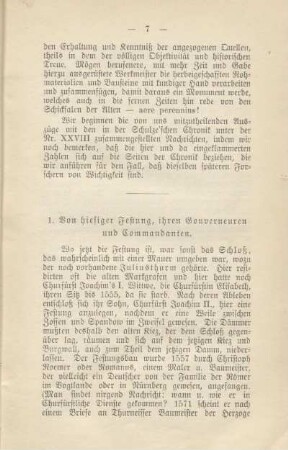 Von hiesiger Festung, ihren Gouverneuren und Commandanten