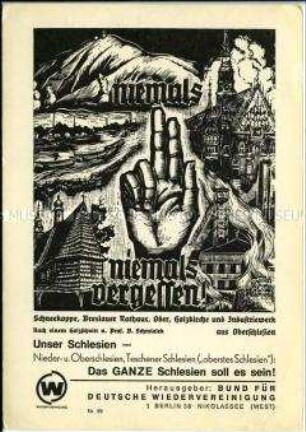 Postkarte des Bundes für deutsche Wiedervereinigung zu Schlesien