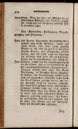 Von Kurrenden, Cirkularien, Verordnungen, und Patenten