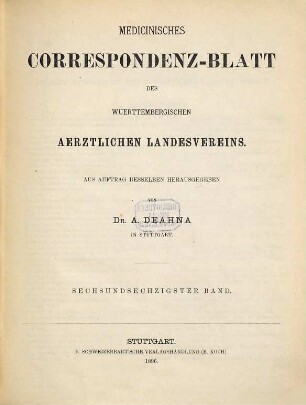 Medicinisches Correspondenzblatt des Württembergischen Ärztlichen Landesvereins. 66. 1896