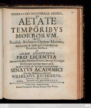 Dissertatio Inavgvralis Medica. De Aetate Et Temporibvs Morborvm