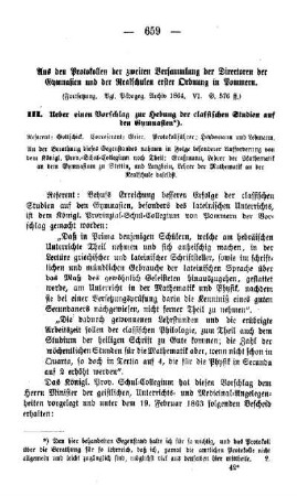 Aus den Protokollen der zweiten Versammlung der Directoren der Gymnasien und der Realschulen erster Ordnung in Pommern