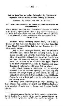 Aus den Protokollen der zweiten Versammlung der Directoren der Gymnasien und der Realschulen erster Ordnung in Pommern
