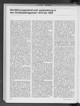 Bevölkerungsstand und -entwicklung in den Großstadtregionen 1975 bis 1984