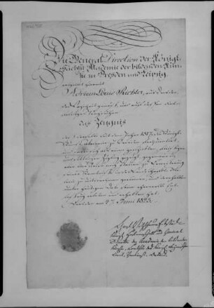Zeugnis der Königlichen Sächsischen Akademie der bildenden Künste für Ludwig Richter