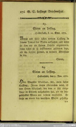 63. Gleim an Lessing. Halberstadt, den 22. Sept. 1771