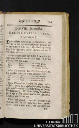 Das VIII. Hauptstück. Von den Nebenwörtern. (Adverbiis.)