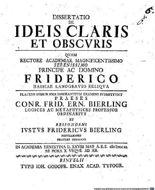 Dissertatio De Ideis Claris Et Obscvris
