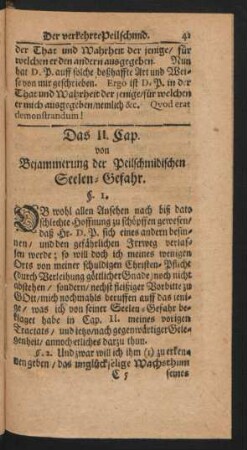Das II. Cap. von Bejammerung der Peilschmidischen Seelen-Gefahr.