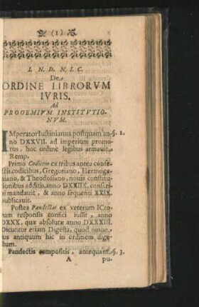 De Ordine Librorum Iuris. Ad Prooemium Institutionum.
