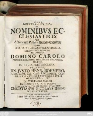 Dispvtatio Ivridica De Nominibvs Ecclesiasticis