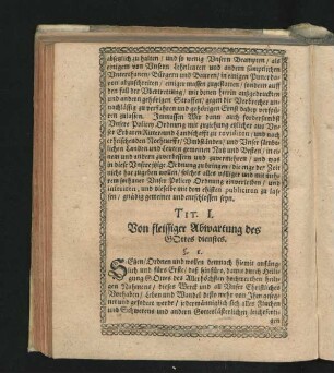 Tit. I. Von fleissiger Abwartung des Gottes dienstes.