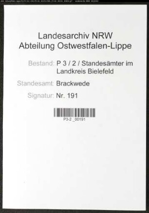 Sterberegister Standesamt Brackwede