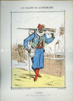 Karikatur, Turko am Trinkbrunnen, Frankreich, 1870, Tafel 24 aus: Les Soldats de la République. L'Armée Française en campagne.