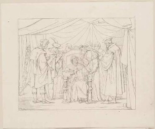Zu Shakespeares "König Lear", Blatt 11, 4. Akt, 7. Szene: Lear im Sessel erwachend und Cordelia im Zelt