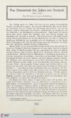 6: Das Stammbuch des Justus von Berthold : (1643 - 1694)