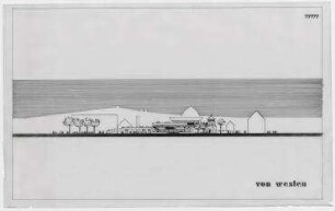 Mehrzweckhalle und Bürgerhaus Bensheim (nicht realisiert), 2. Preis – Westansicht. Bensheim/Hessen