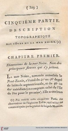 Cinquième partie: Description topographique des côtes de la Mer Noire