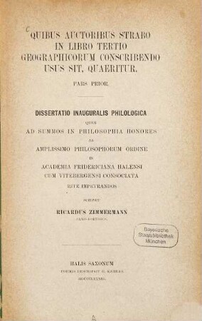 Quibus auctoribus Strabo in libro tertio geographicorum conscribendo usus sit, quaeritur : pars prior