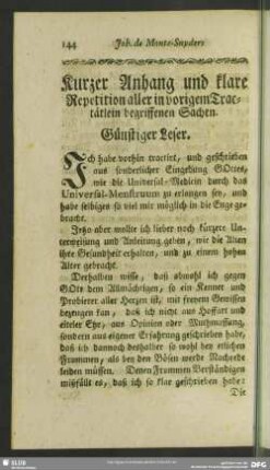 Kurzer Anhang und klare Repetition aller in vorigem Tractätlein begriffenen Sachen
