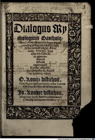 Dialogus mythologicus dulcibus jocis refertus