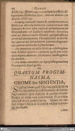 VI. [i.e. IV.] Quartum Progymnasma, Gnome seu Sententia