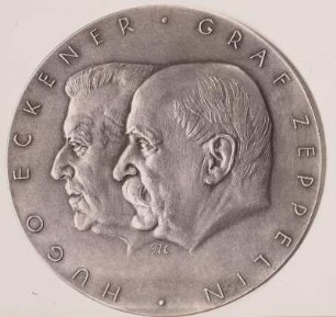Silber-Medaille: Hugo Eckener und Zeppelin, Fredinand Graf von : Gedenkmedaille Zeppelin-Weltflug
