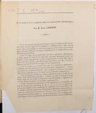 (Opuscules géométriques), [22]. De la mesure de la simplicité dans les constructions géométriques