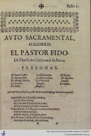El pastor fido: Autos sacramentales, alégoricos y historiales de Pedro Calderón de la Barca