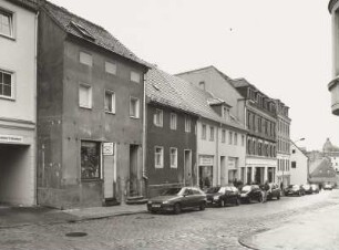 Radeberg, Wohnhäuser : Radeberg. Wohhnhäuser mit Läden. Hauptstraße 39/43. Um 1840. Straßenansicht