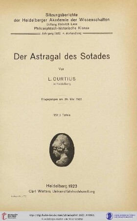 1923, 4. Abhandlung: Sitzungsberichte der Heidelberger Akademie der Wissenschaften, Philosophisch-Historische Klasse: Der Astragal des Sotades