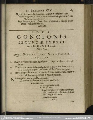 Idea Concionis Secundae, In Psalmum Decimum Nonum
