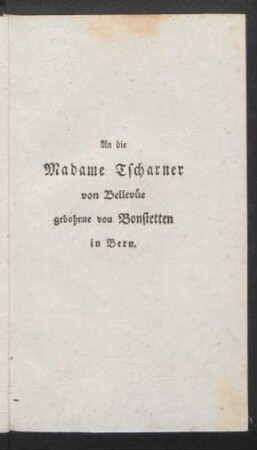 An die Madame Tscharner