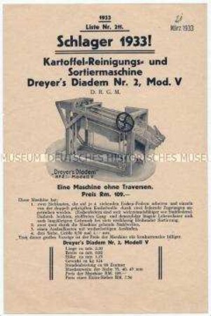 Kartoffel-Reinigungs- und Sortiermaschine Dreyer's Diadem Nr. 2, Mod. V