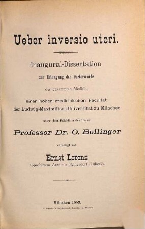 Ueber inversio uteri : Inaug.-Diss. d. U. München