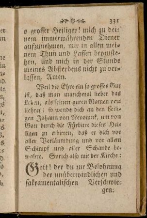 [Gebet zum heil. Johann von Nepomuck.]