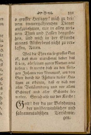 [Gebet zum heil. Johann von Nepomuck.]