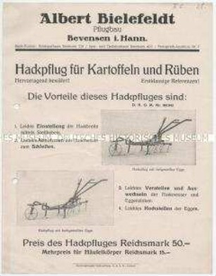 Hackpflug für Kartoffeln und Rüben