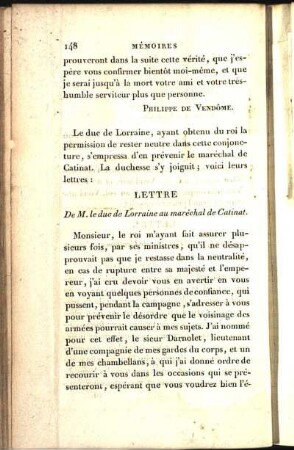 Lettre De M. le duc de Lorraine au maréchal de Catinat.