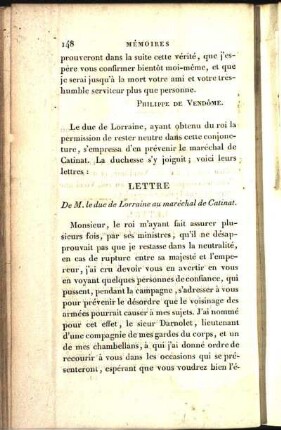 Lettre De M. le duc de Lorraine au maréchal de Catinat.
