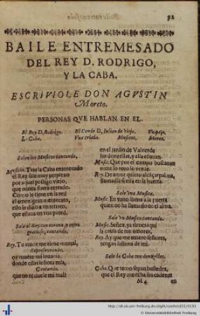 Baile entremesado del Rey Don Rodrigo, y la Caba.