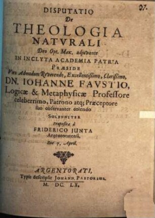 Disp. de theologia naturali