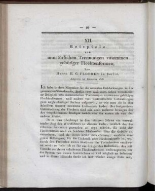XII. Beispiele von unnatürlichen Trennungen zusammen gehöriger Flechtenformen.