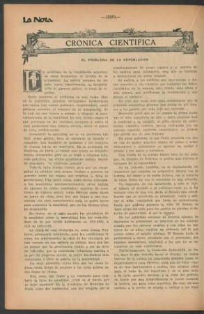 Crónica cientifica : El problema de la repoblación