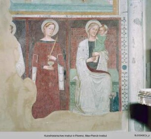 Wandbemalung mit verschiedenen christlichen Darstellungen : Madonna mit Kind und der Heiligen Lucia
