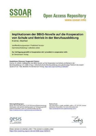 Implikationen der BBiG-Novelle auf die Kooperation von Schule und Betrieb in der Berufsausbildung