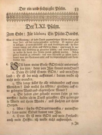 Der LXI. Psalm. Zum Ende: Für Idithun; Ein Psalm Davids.
